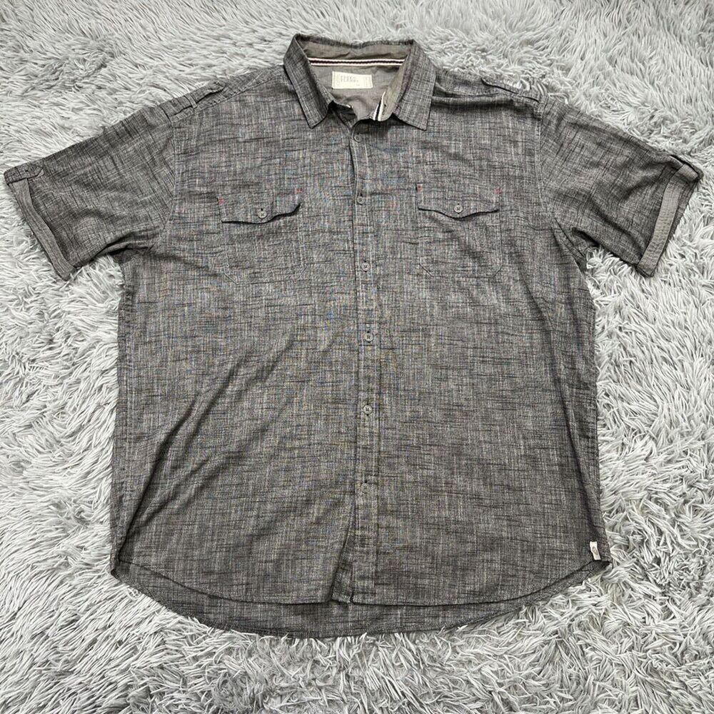 Free Planet Men’s Short Sleeve Collared Button Down Shirt Gray Neutral Size 3XL